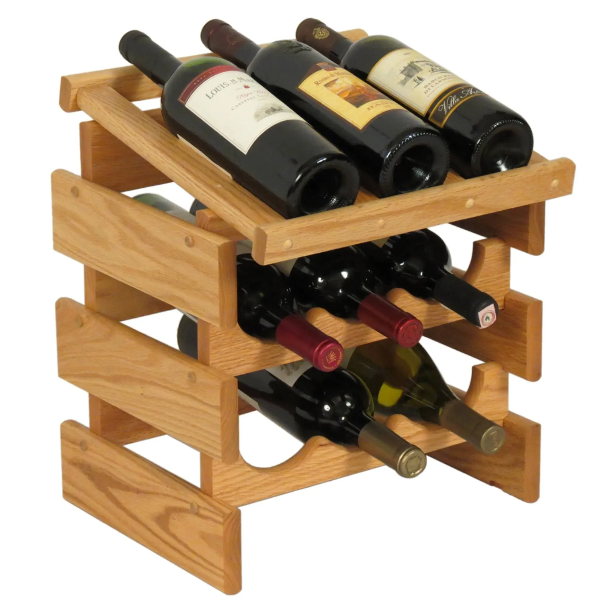 Wooden Mallet 9 Bottle Dakota Wine Rack with Display Top Light Oak