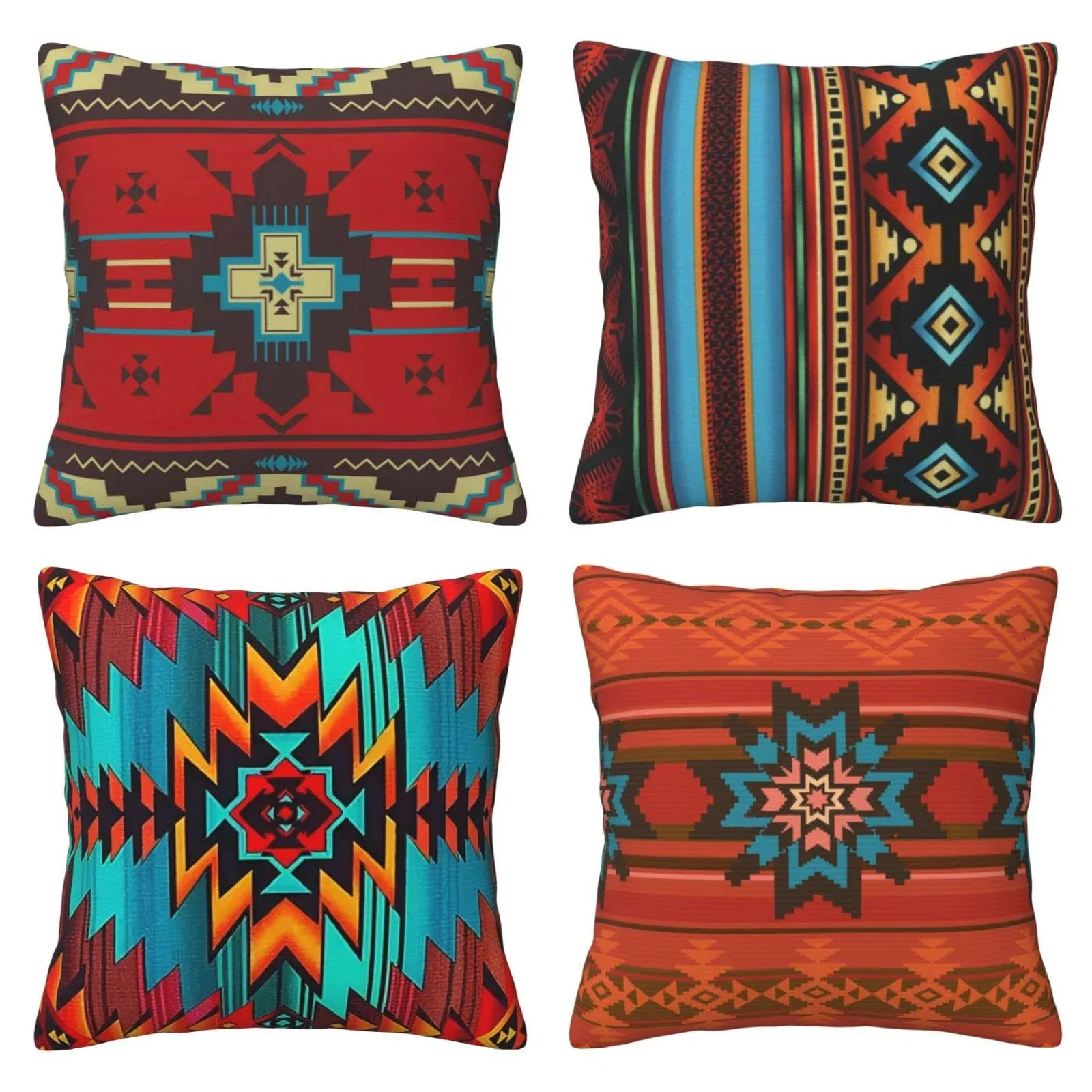 Western Native American Throw Pillow Covers Set of 4, Southwestern Boho Aztec...