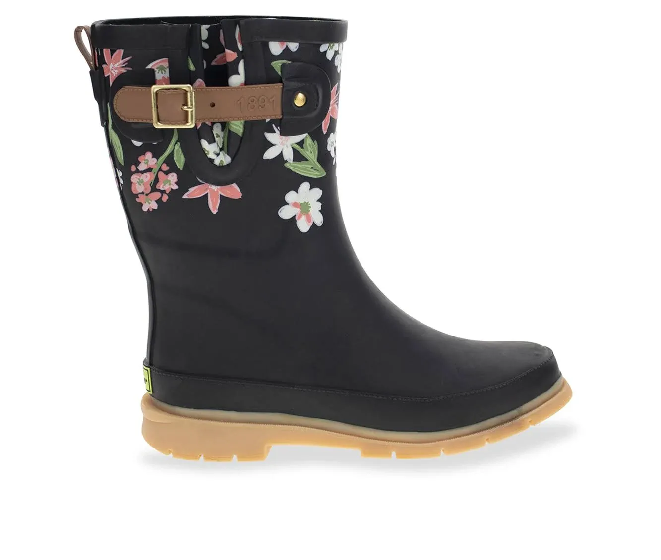 Western Chief Women's Brushed Petals Mid Rain Boot - Black - US 6