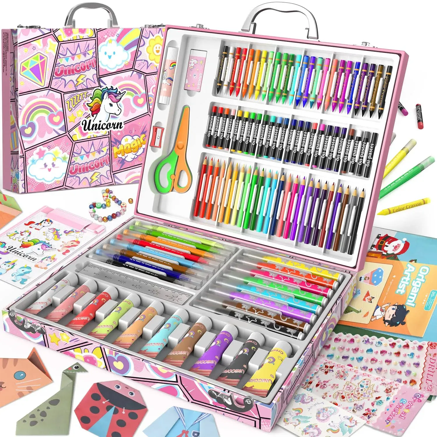 BestJay Unicorn Art Supplies - Arts and Crafts for Girls - 500 Pieces Painting, Drawing Coloring Art Kit Art Set - Beginners Art Case Toys Christmas Gifts for Kids (Age 5-12)