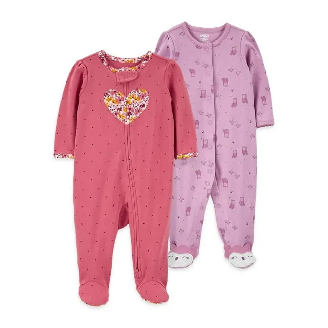 Carter's Child of Mine Newborn Baby Girls Interlock Sleep 'n Play Footed Pajamas ...