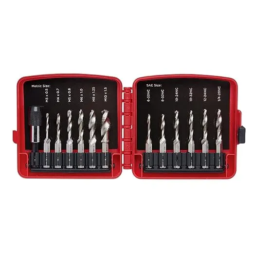 NEIKO 10059A Combination Drill and Tap Bit Set with Quick Change Adapter, 13 Piece, SAE (6-32NC to 1/4-20NC) and Metric Drill Bit Set (M3 to M10), Metric Tap Set