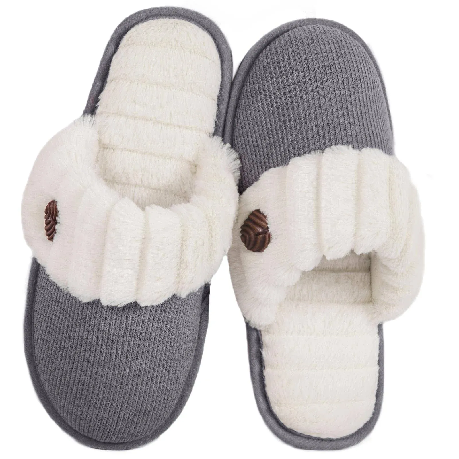 Hometop Womens Cute Fuzzy Knitted Memory Foam Indoor House Slippers for Famil