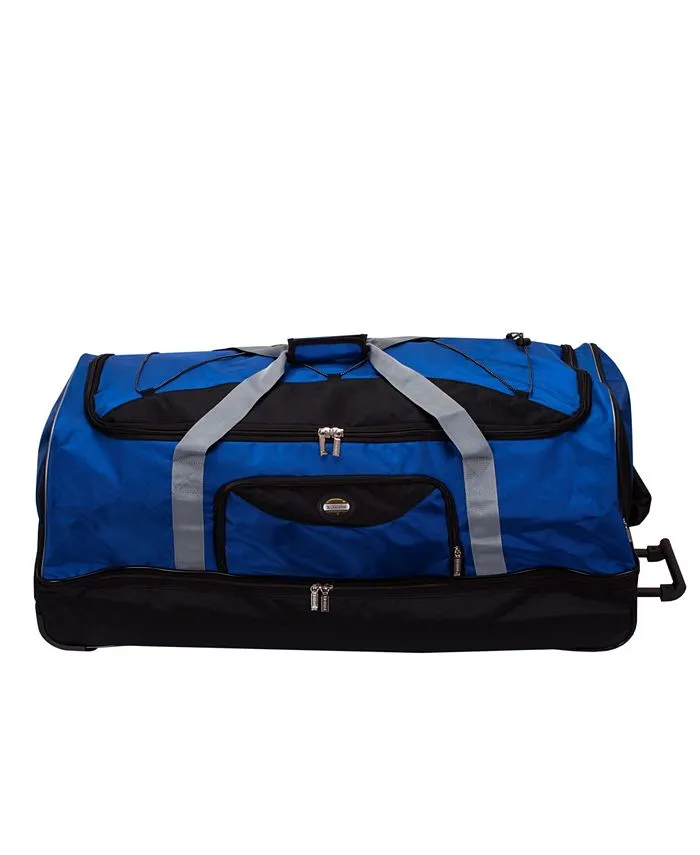 20&#034; Rolling Wheel Tote Duffle Bag Travel Luggage Multi-Pocket Navy Carry-On