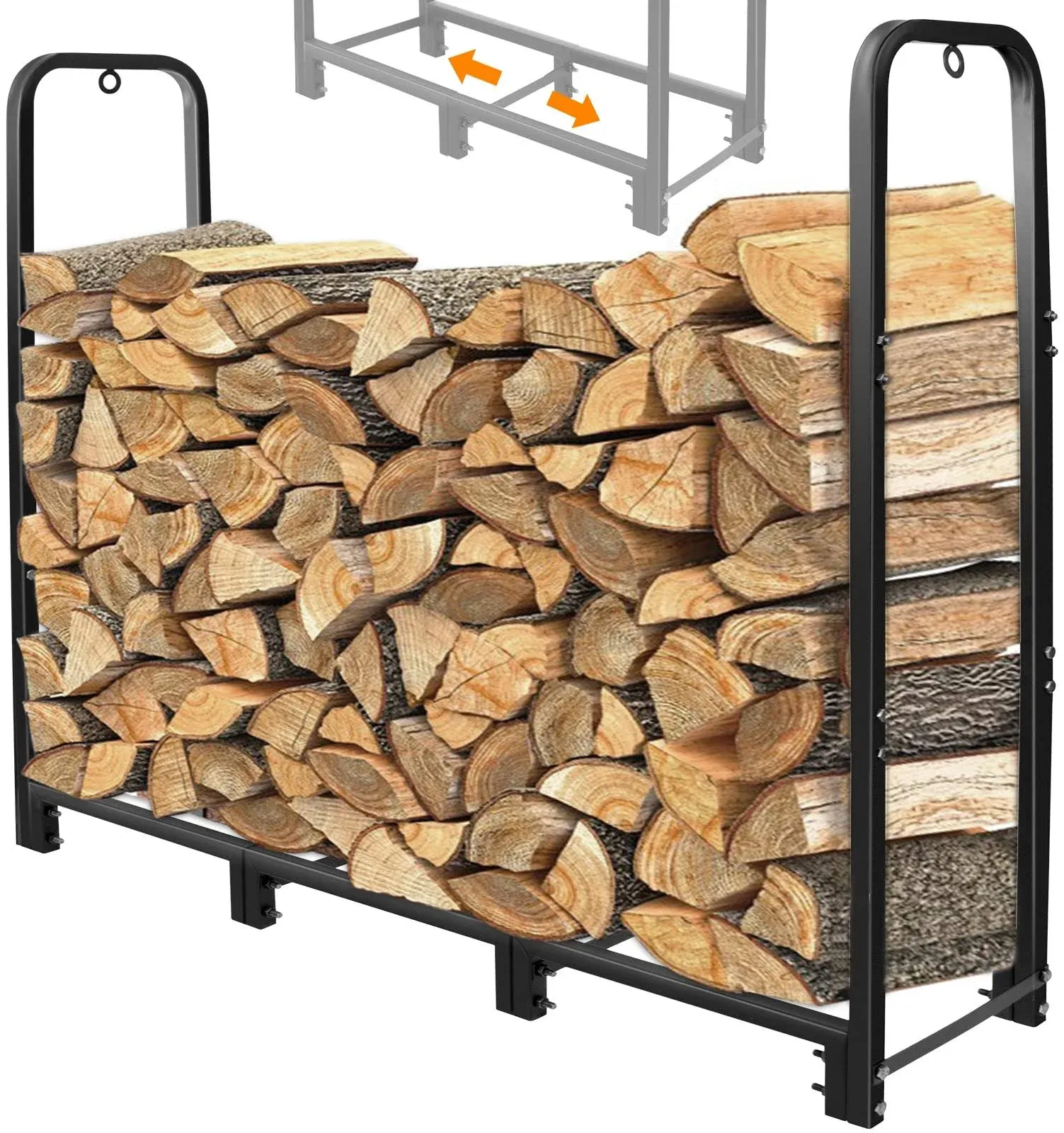 CONNOO 4ft Firewood Rack Stand Heavy Duty Firewood Log Rack Holder Fireplace Wood ...