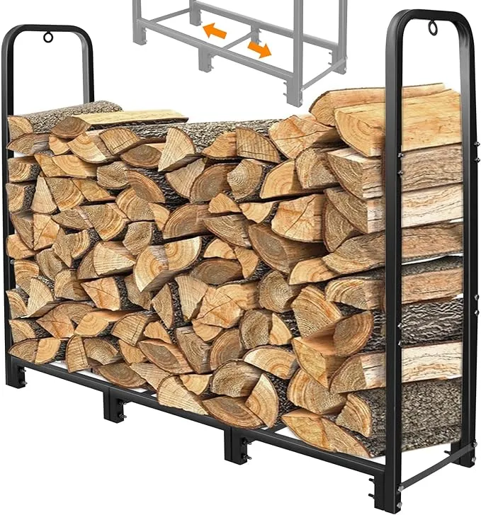 CONNOO 4ft Firewood Rack Stand Heavy Duty Firewood Log Rack Holder Fireplace Wood ...