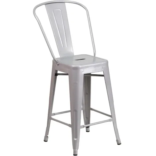 Flash Furniture 24" High Metal Indoor-Outdoor Counter Height Stool, Silver