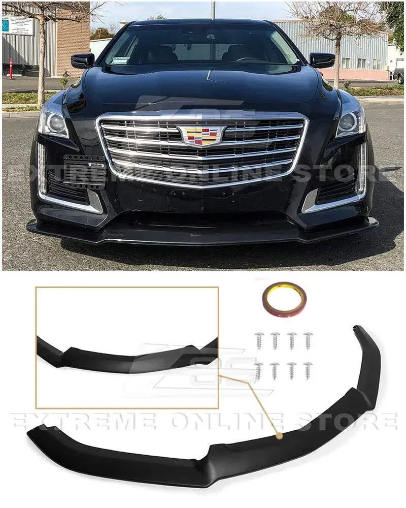 Replacement for 2014-2019 Cadillac CTS | V Style Carbon Fiber Package Front Bumper Lower Lip Splitter (Fiberglass - Primer Black)