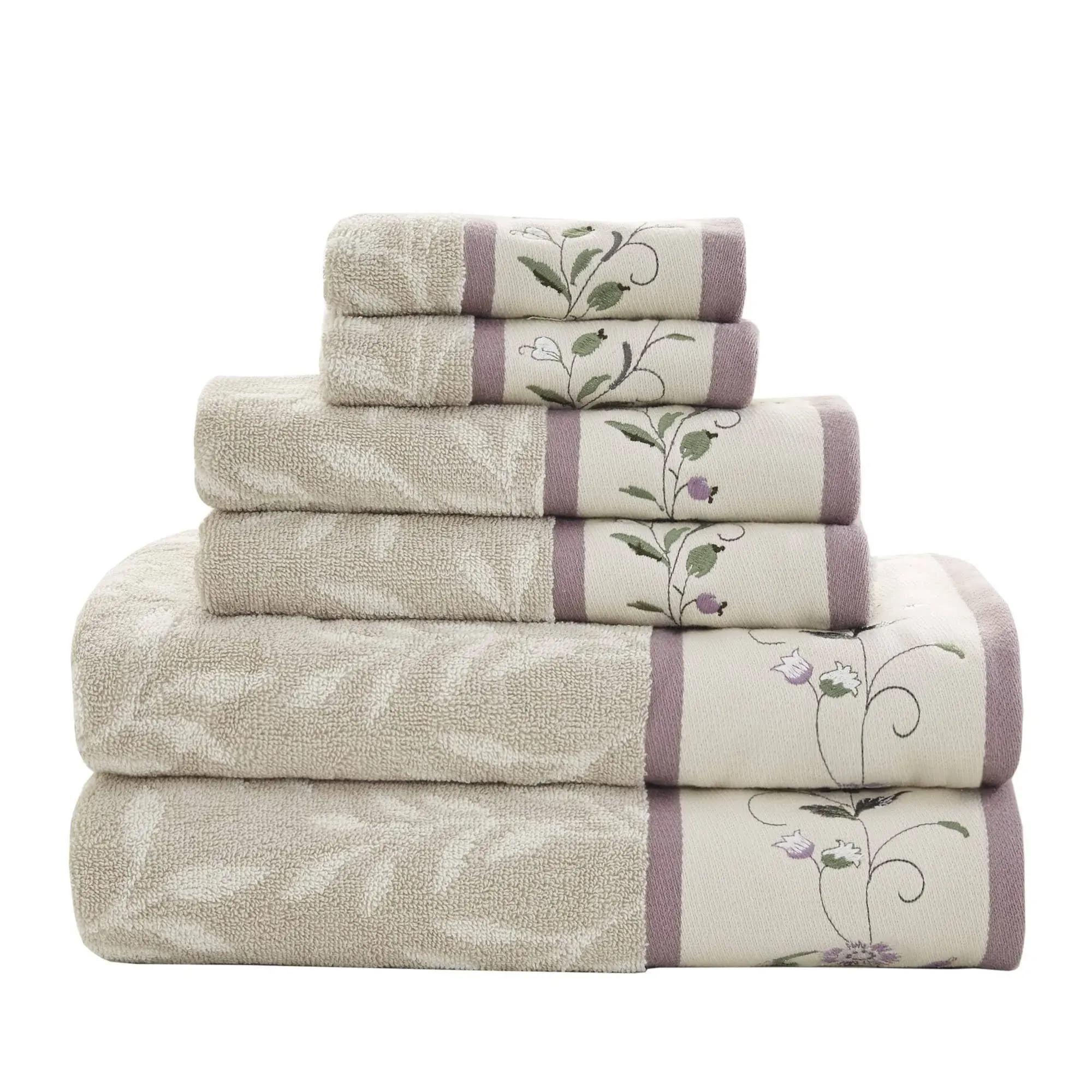 Madison Park Embroidered Cotton Jacquard 6 Piece Towel Set - Purple