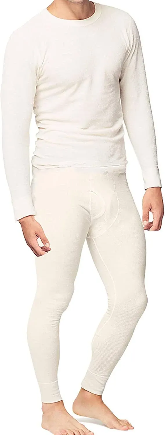 Place and Street Mens Cotton Thermal Underwear Set Shirt Pants Long Johns White Large