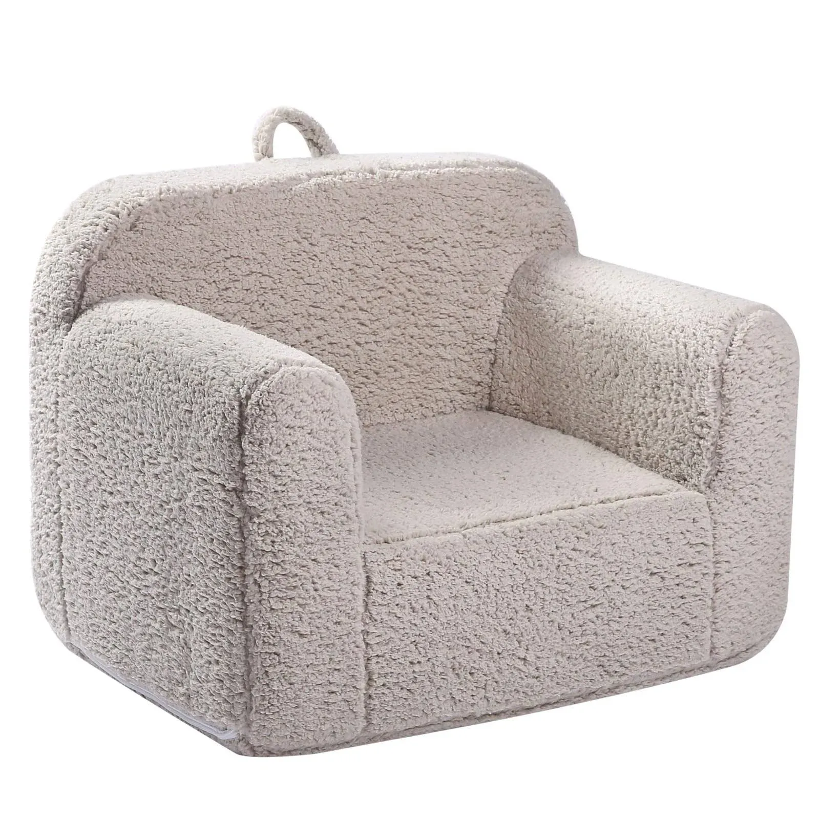 Kids Snuggly-Soft Sherpa Chair, Cuddly Toddler Foam Chair for Boys, Light Grey