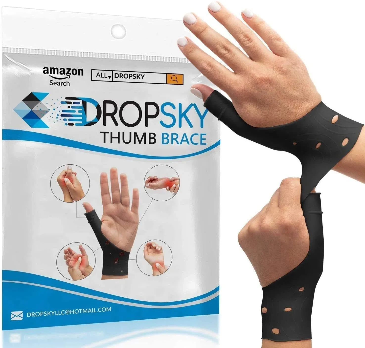 Dropsky Waterproof Wrist Thumb Support With Gel Pad, Thumb Brace for Arthritis Pain and Support-Thumb Wrist Brace, Arthritis & Carpal Tunnel - Left and Right Hand- Lightweight,Therapy Rubber-Latex, 4