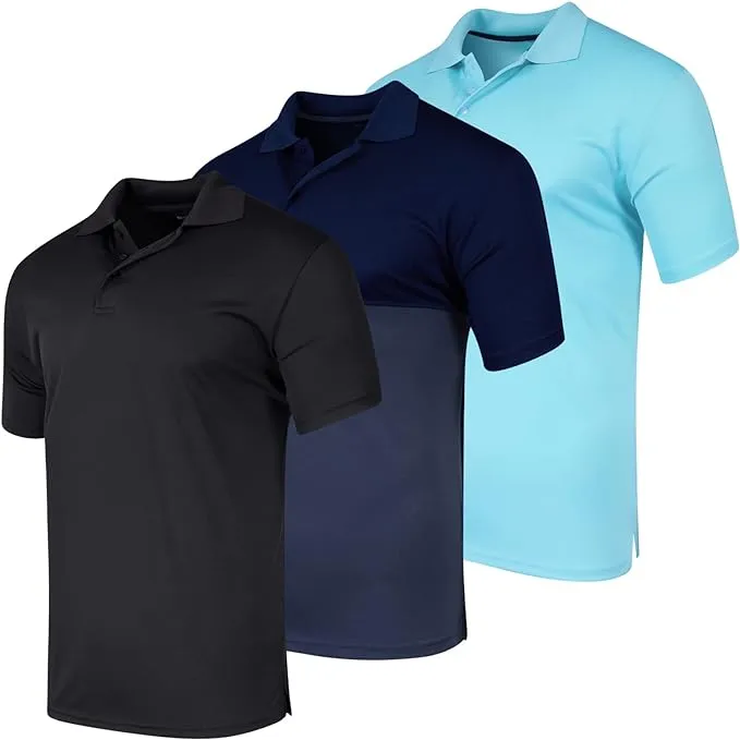 Real Essentials 3 Pack: Men's Quick-Dry Short Sleeve Athletic Performance Polo ...