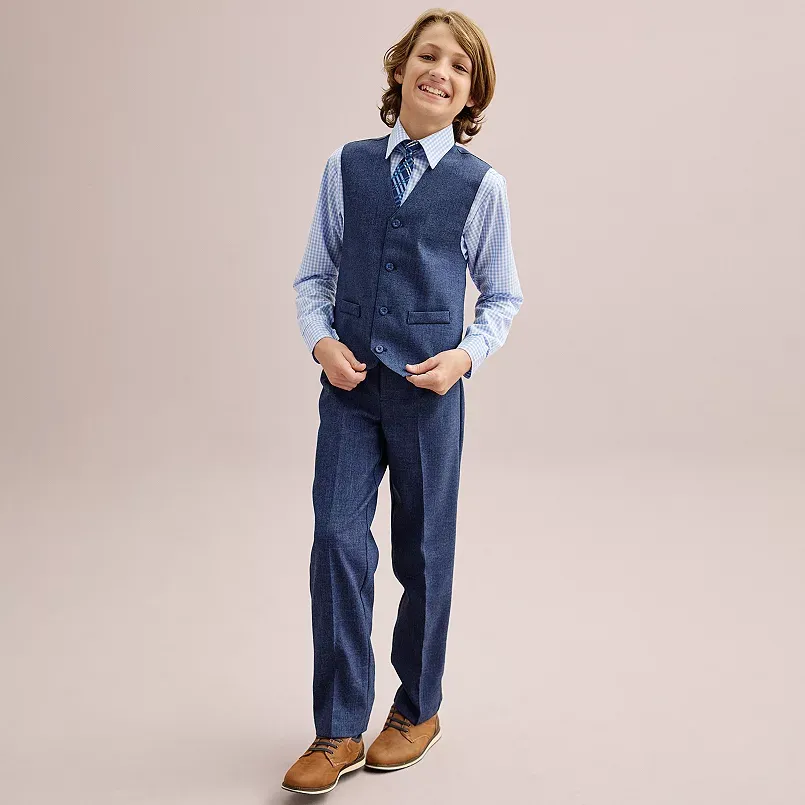 IZOD Boys' 4-Piece Set with Collared Dress Shirt, Tie, Vest, and Pants