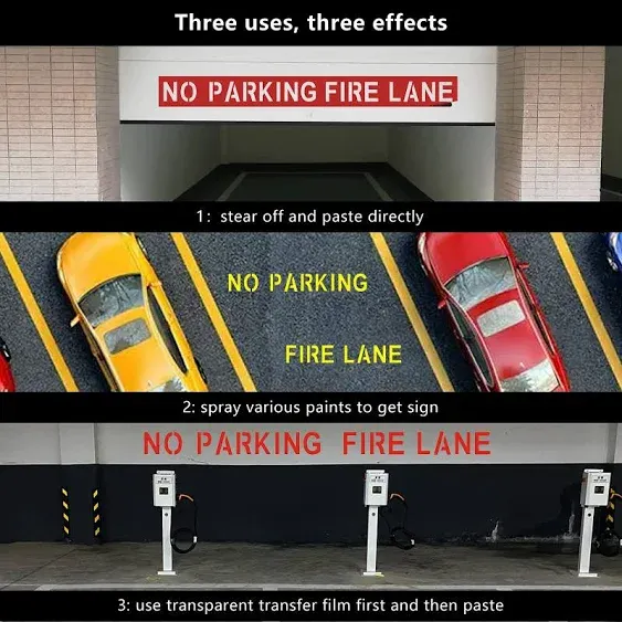 4 pcs 4 Inch FIRE Lane No Parking Stencil-Vinyl Self Adhesive Parking Lot Stencils-Pavement Letter Spray Painting Sticker Stencil-6x59" No Parking FIRE Lane Sign for Parking Lot Curb Concrete Asphalt