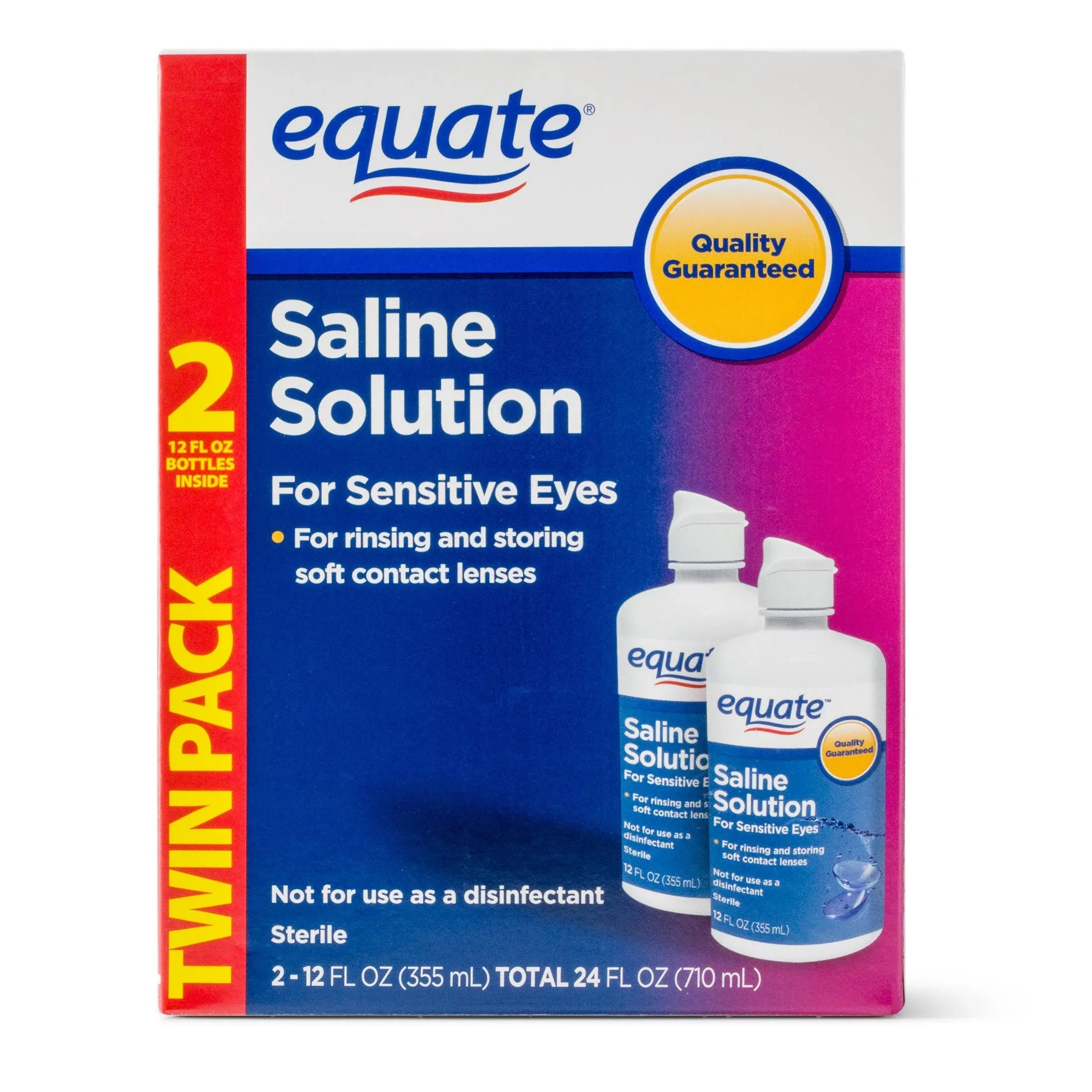 Equate Saline Solution, Contact Lens Solution for Sensitive Eyes Twin Pack 2 x 12 fl oz (2x12 Fl Oz)