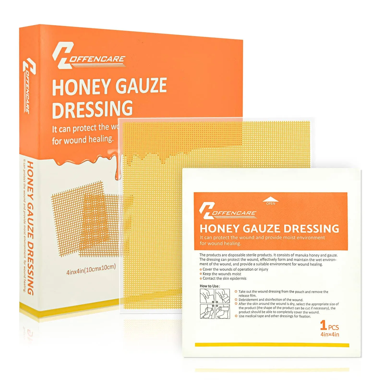 Honey Wound Dressing, 4&#034; X 4&#034; Manuka Honey Wound Care, Medical Grade Honey Bu...