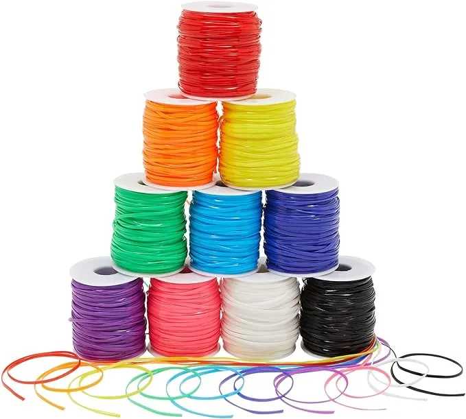 50 Yards Each Lanyard String, Gimp String in 10 Assorted Colors for Bracelets, Anklets, Necklaces, Boondoggle Keychains, Plastic Lacing Cord for Arts and Crafts (10 Spools) Rainbow