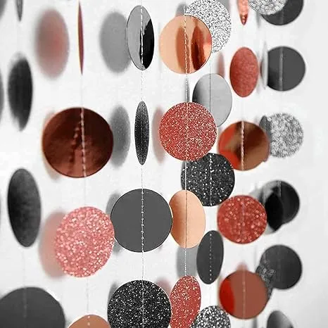 Rose Gold and Black Circle Garland Party Decoration Hanging Dots Streamer... 