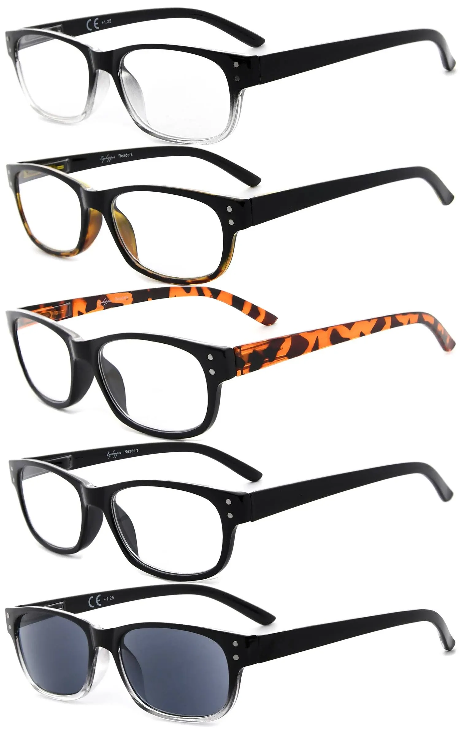 Eyekepper Classic Reading Glasses for Men 5 Pack Spring Hinges Readers