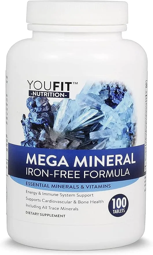 Mega Minerals Supplement by Youfit Nutrition | All 72 Trace Minerals | Premium Formula with Source of Minerals and Immune Health Support | Iron Free | All in One |1000mg Calcium 500mg Magnesium