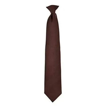 Men's Solid Poly Clip On Tie-Brown