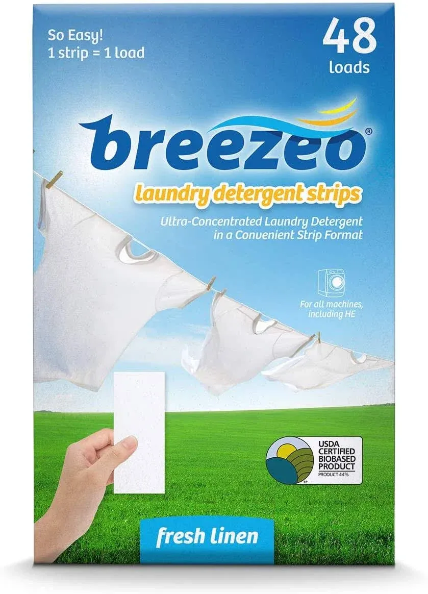 Breezeo Laundry Detergent Strips (Laundry Detergent Sheets), Fresh Linen Scent, 48 Loads More Convenient Than Pods, Pacs