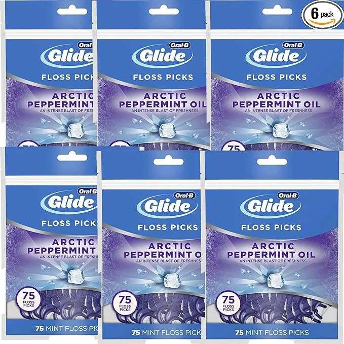 Oral-B Glide 3D White Floss Picks Radiant Mint, 75CT (Pack of 6)