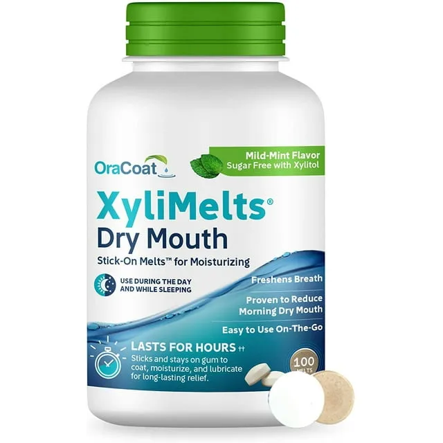 Oracoat XyliMelts Dry Mouth Relief Oral Adhering Discs Xylitol, for Dry Mouth, Stimulates Saliva, Non-Acidic, Day and