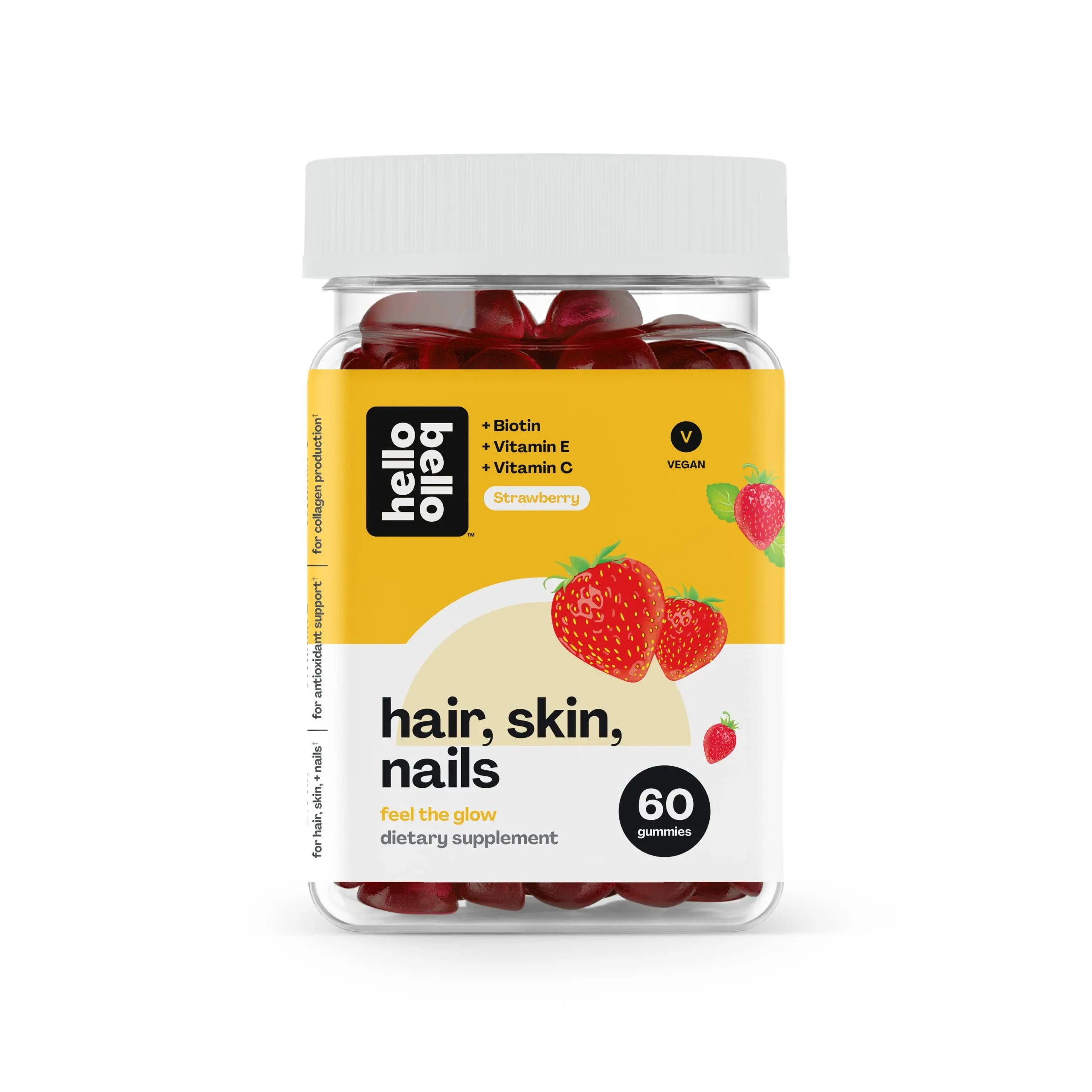 Hello Bello Hair, Skin, Nails Gummy Vitamins - Vegan Blend with Biotin, Vitamin E, and Vitamin C - Strawberry Flavor - 60 Count