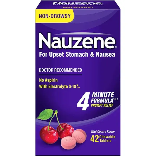 Upset Stomach &amp; Nausea Chewable Tablets Flavor, Wild Cherry, 42 Count (Pack of 1