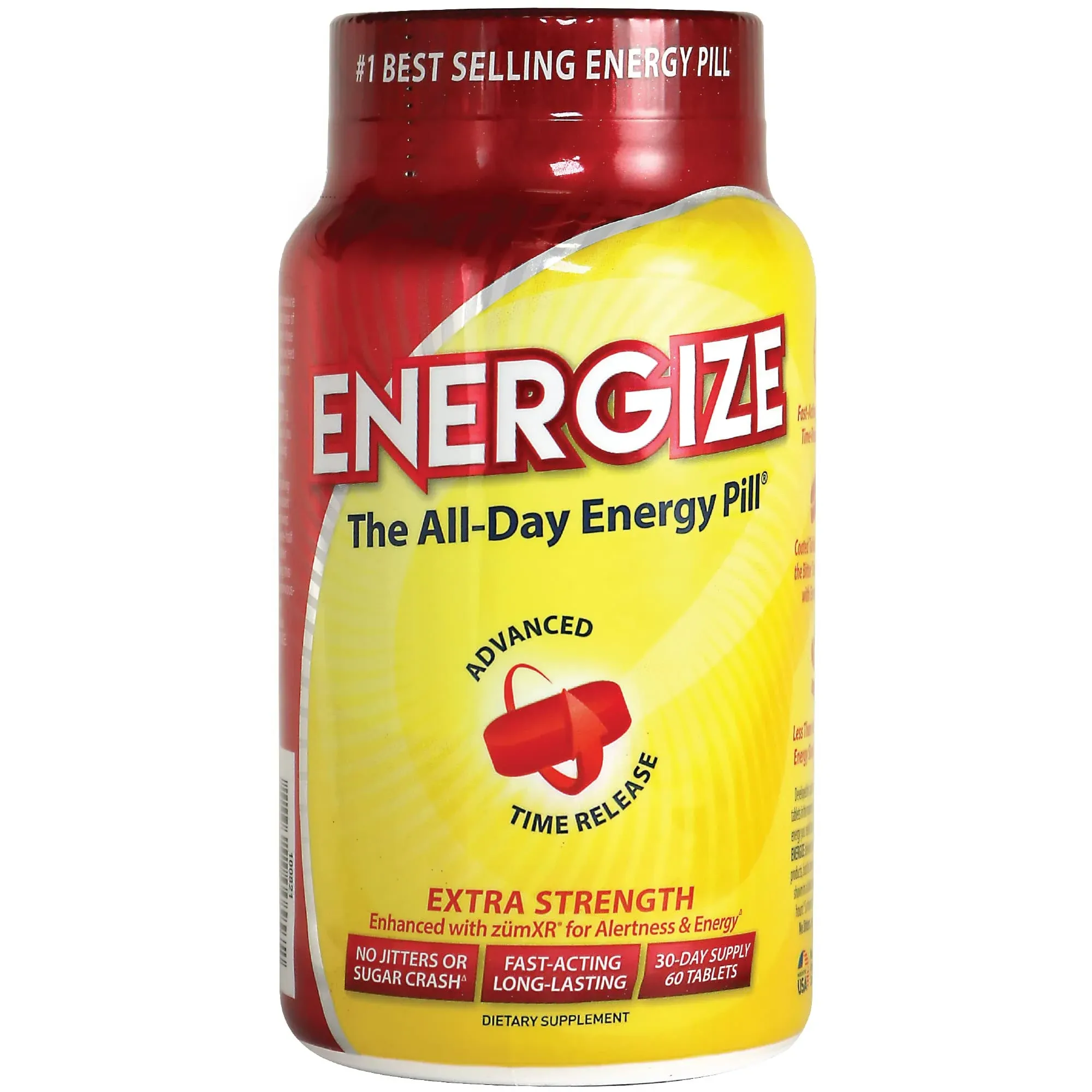 Energize Extra Strength Caffeine Pills, Fast Acting Long-Lasting Energy Pill with Extended Time Release Caffeine, Improved Clarity & Energy Support for Men & Women, No Jitters, No Crash (60 Tablets)