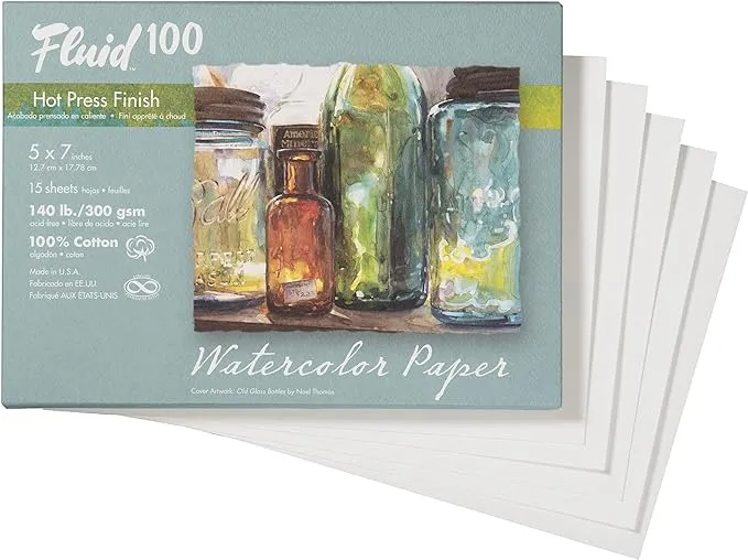 Fluid 100 Watercolor Paper Pochettes 140 lb. Hot Press 5 in. x 7 in. 15 Sheets