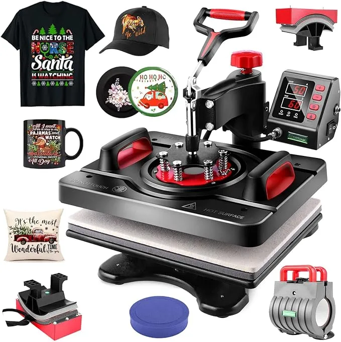 AKEYDIY Upgraded 5 in 1 Heat Press Machine Digital Combo Sublimation Heat Transfer Machine12&quot; X 15&quot;Swing Away Shirt Printing Sublimation Machine