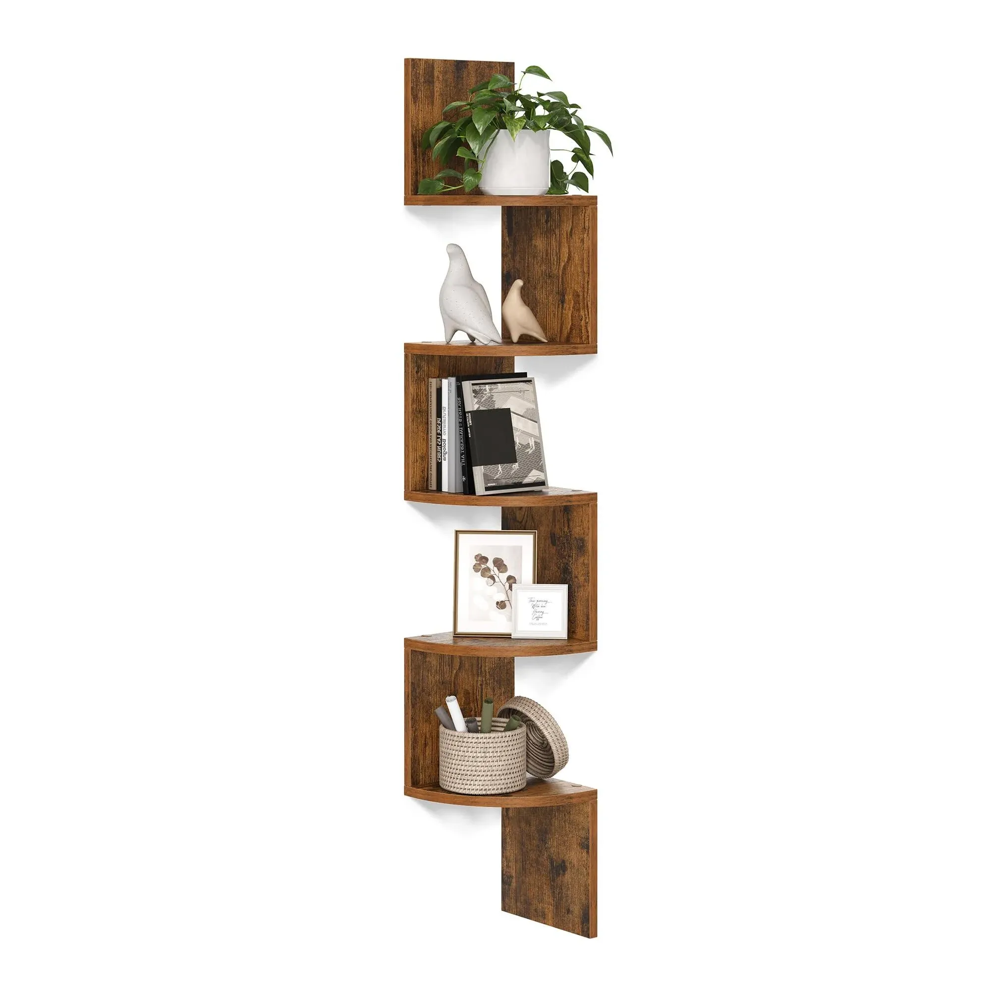 VASAGLE Corner Shelf Wall Mount, 5-Tier Floating Corner Bookshelf, Plant Shelf for Bedroom, Living Room, Bathroom, Home Office, Simply White ULBC72WT