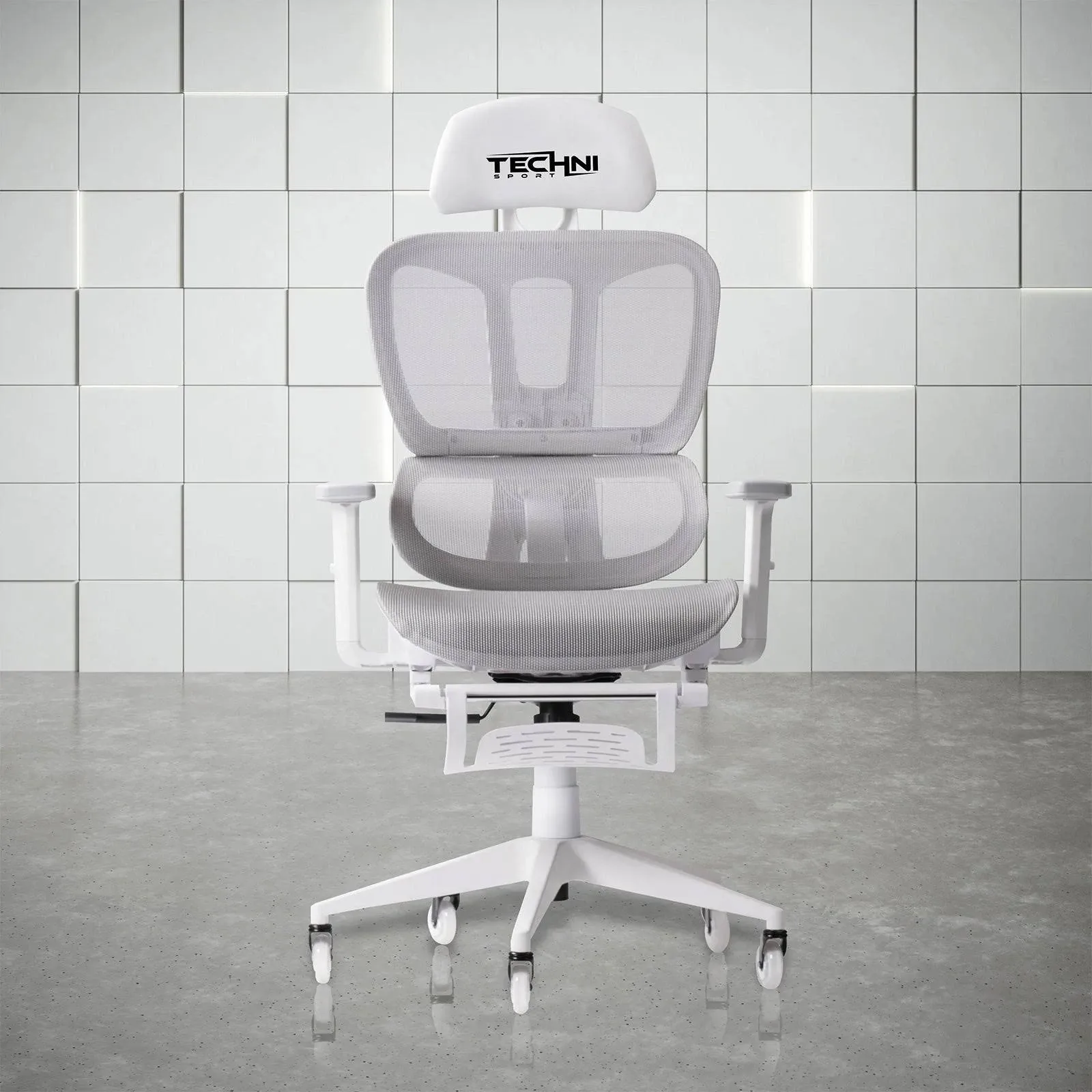 Techni Mobili Modern Sport Mesh Fabric Gaming Chair in White/Gray