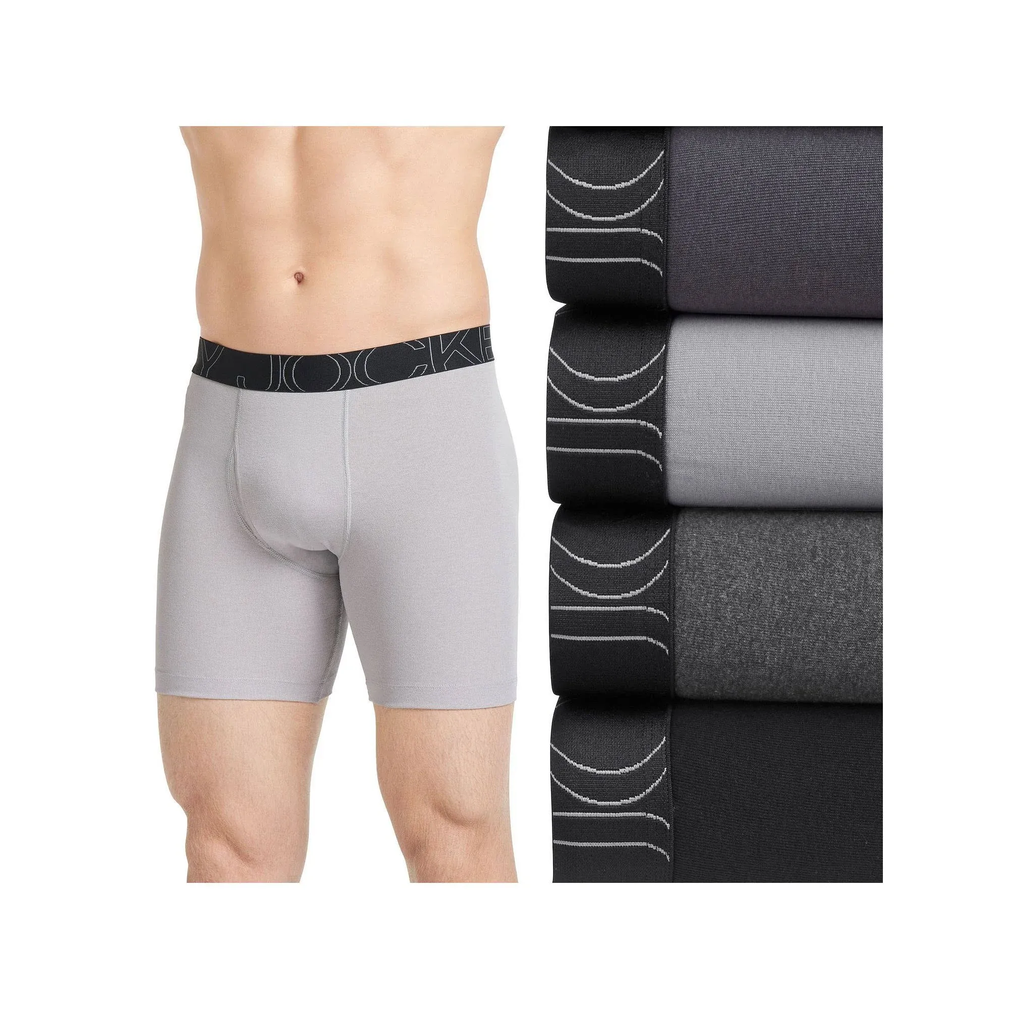 Men&#039;s Jockey 4-Pack Active Cotton Stretch Long-Leg Boxer (Multi Gray) Underwear