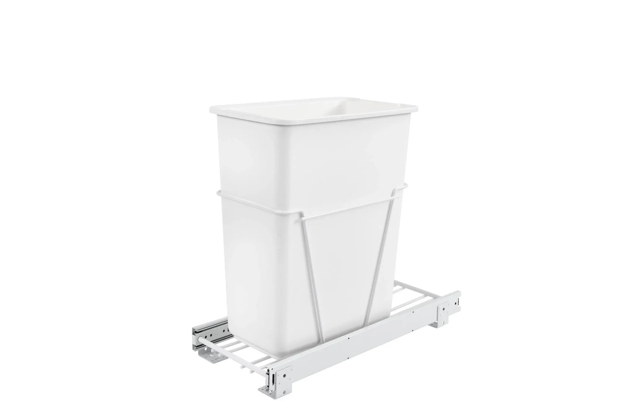 Rev-A-Shelf Single Pull-Out Trash Can for Bottom Mount Kitchen Cabinets 30 Qt Wire Construction with Full-Extension Slides, White, RV-9PB S