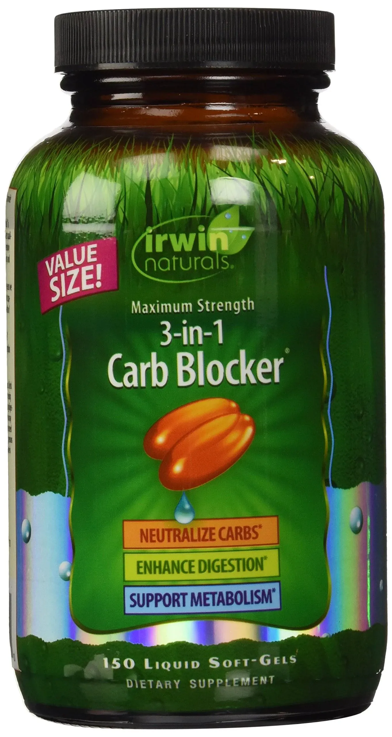 Irwin Naturals Maximum Strength 3-in-1 Carb Blocker - Neutralize Carbohydrates and Support Metabolism - 150 Liquid SoftgelsIrwin Naturals Maximum Strength 3-in-1 Carb Blocker - Neutralize Carbohydrates and Support Metabolism - 150 Liquid Softgels