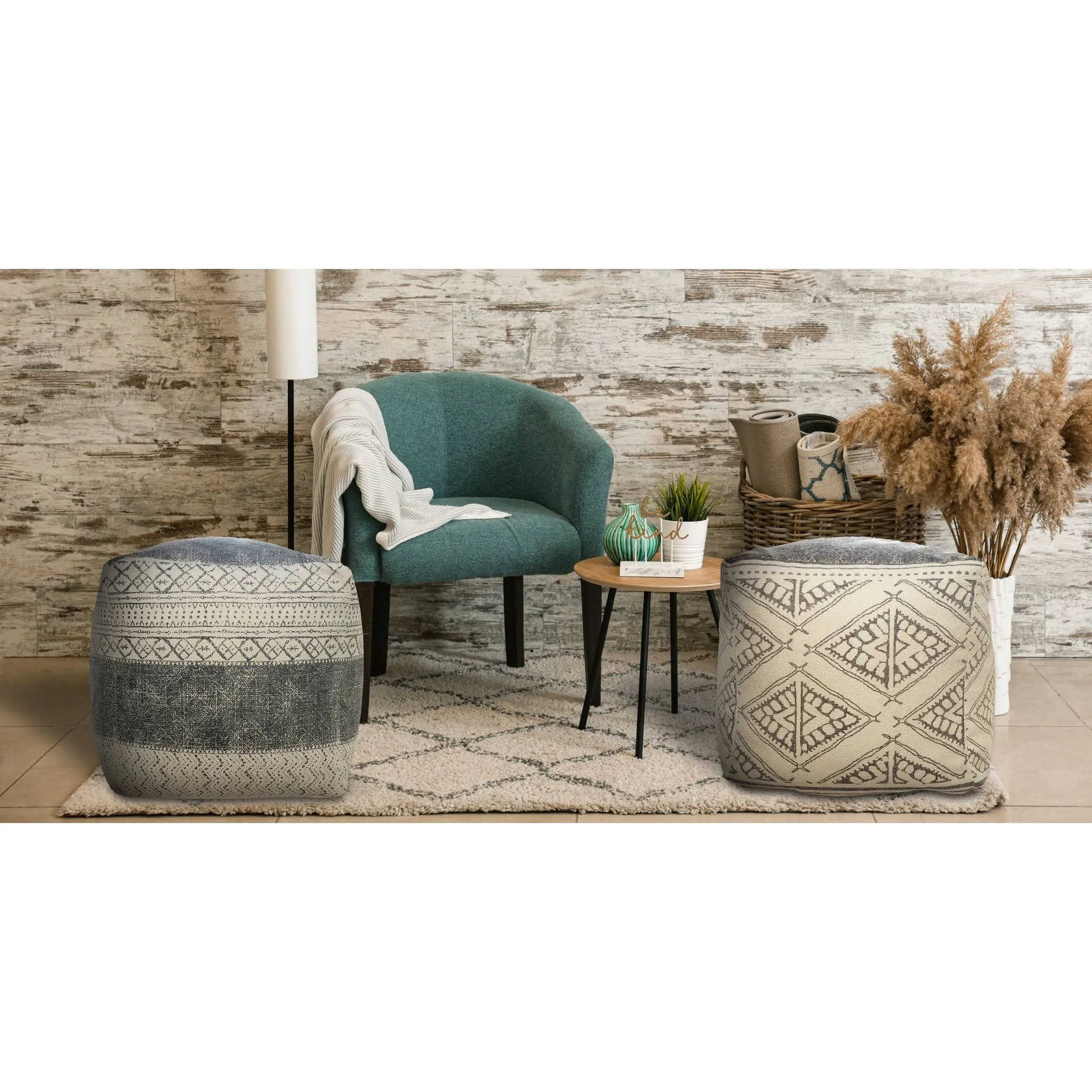 LR Home Handmade Geometric Rustic Farmhouse Pouf