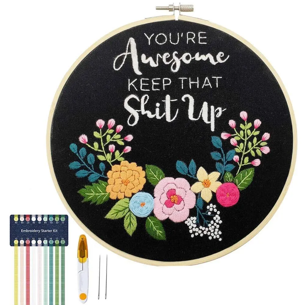 Cooliya You&#39;re Awesome Keep That Up - Embroidery Kit for Beginners, Embroidery Starter Kit Craft Kit Cross Stitch Kit - Birthday Gift for Women, Best