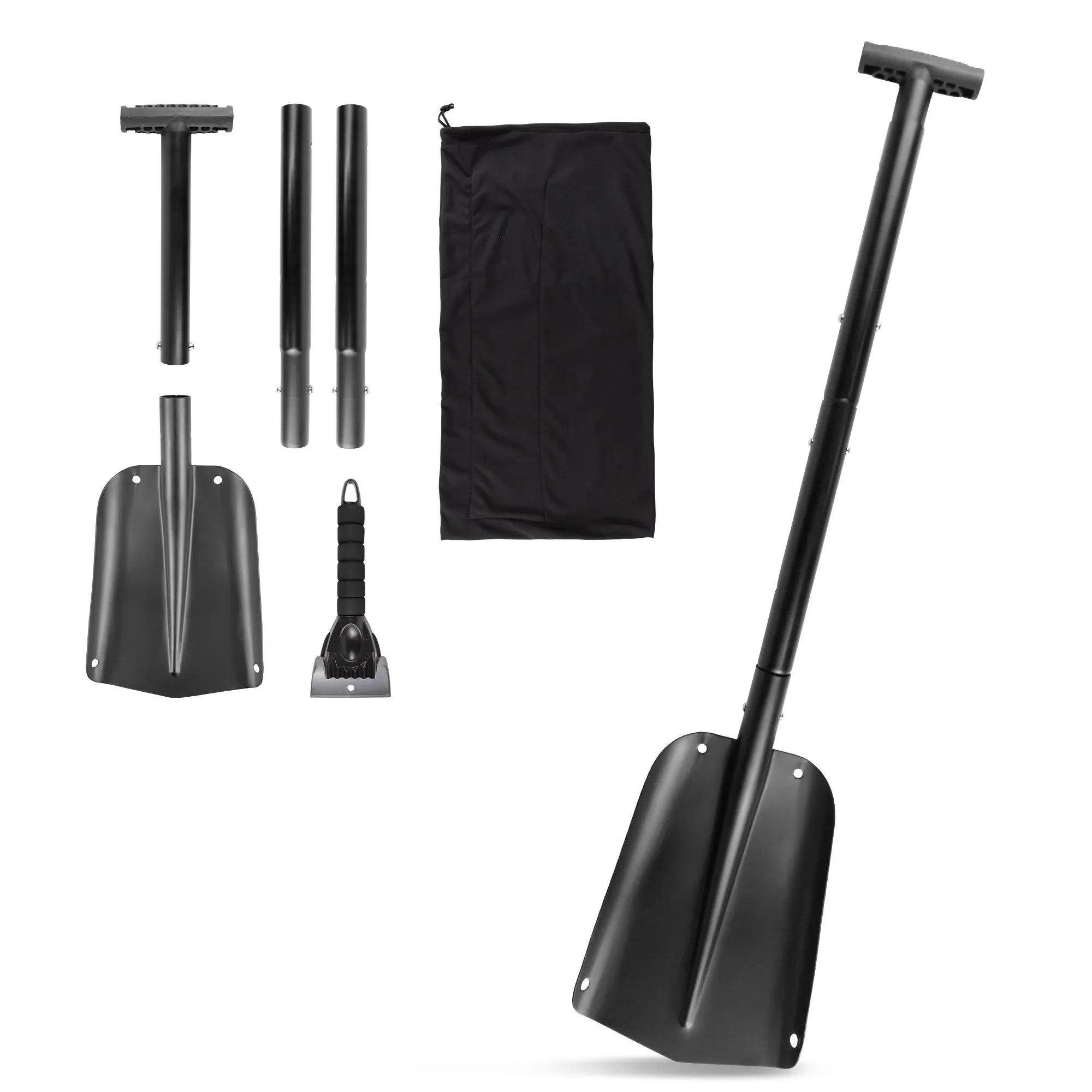 Black Aluminum Compact Multi-Purpose Shovel with Ice Scraper