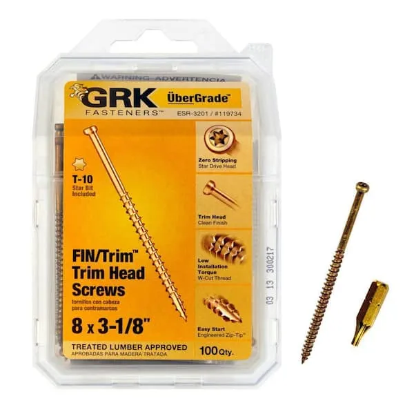 GRK Finishing Trim Head Screws - #8 x 3-1/8in Qty 100