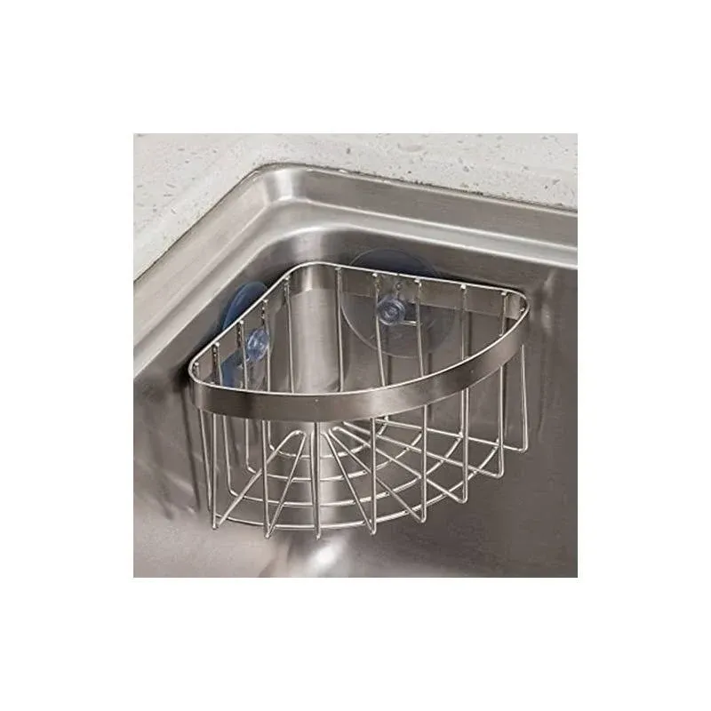 POKOTO Dish Cloth Hanger+Sponge Holder +Corner Sink Caddy Save Space Triangle 2-in-1 Sink Caddy, No Drilling with 2pcs Suckers, Silver