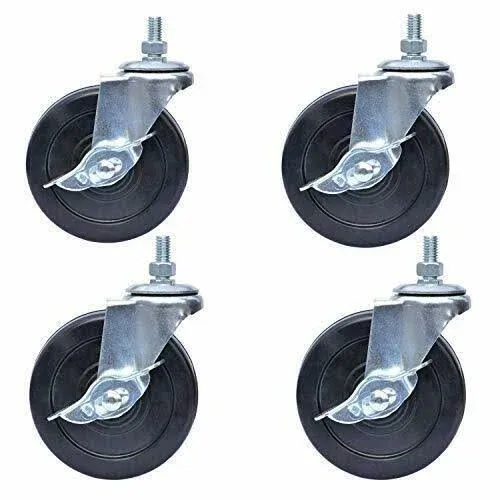 4X Inch Brake Threaded Stem Casters 3/8&amp;quot-16x1&amp;<wbr/>quot, Swivel Rubber Wheels For