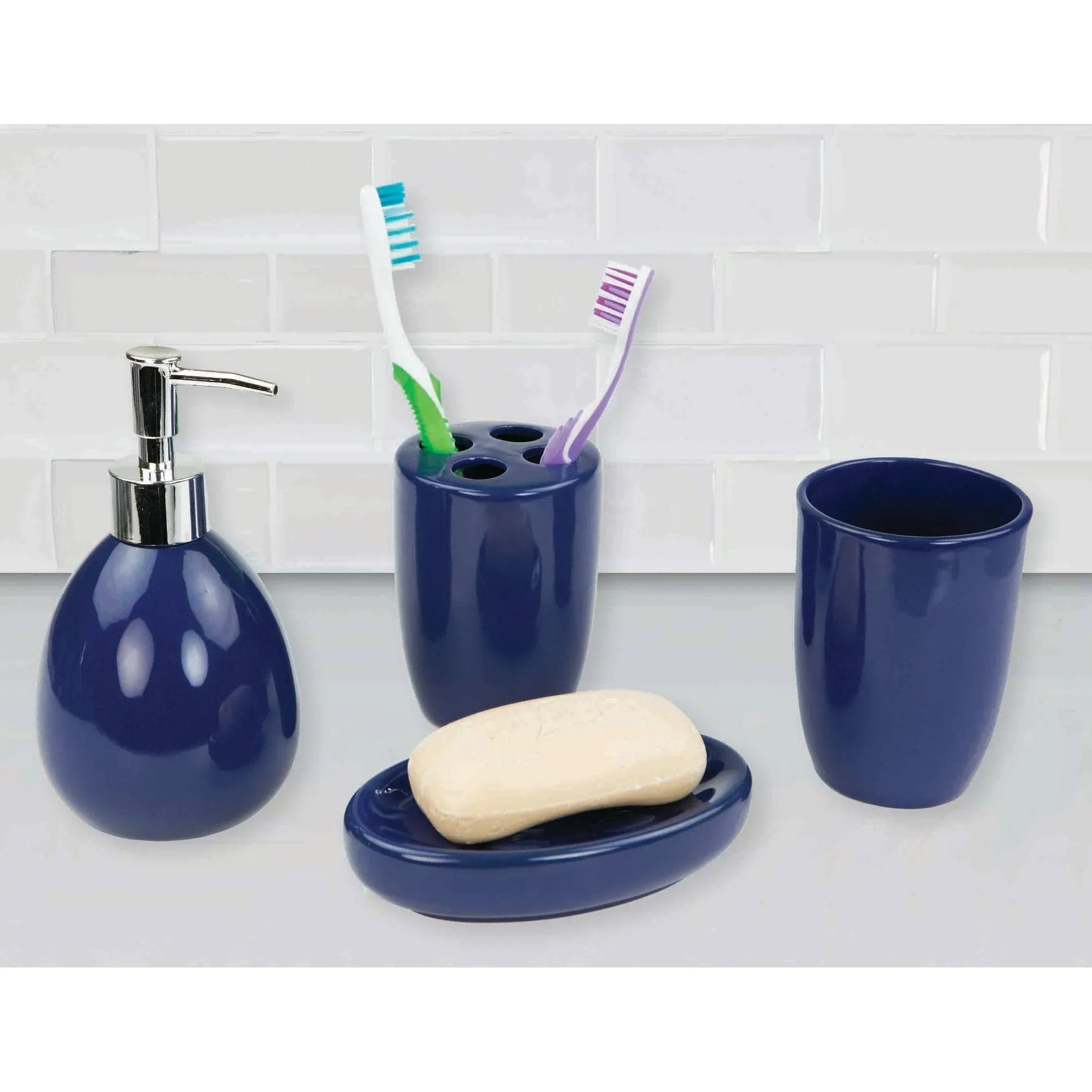 Home Basics 4 Piece Bath Accessory Set, Navy