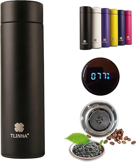 TLINNA Coffee thermos,Coffee bottle,Tea Infuser bottle,Smart Sports Water bottle with LED Temperature Display,Double Wall Vacuum Insulated Water