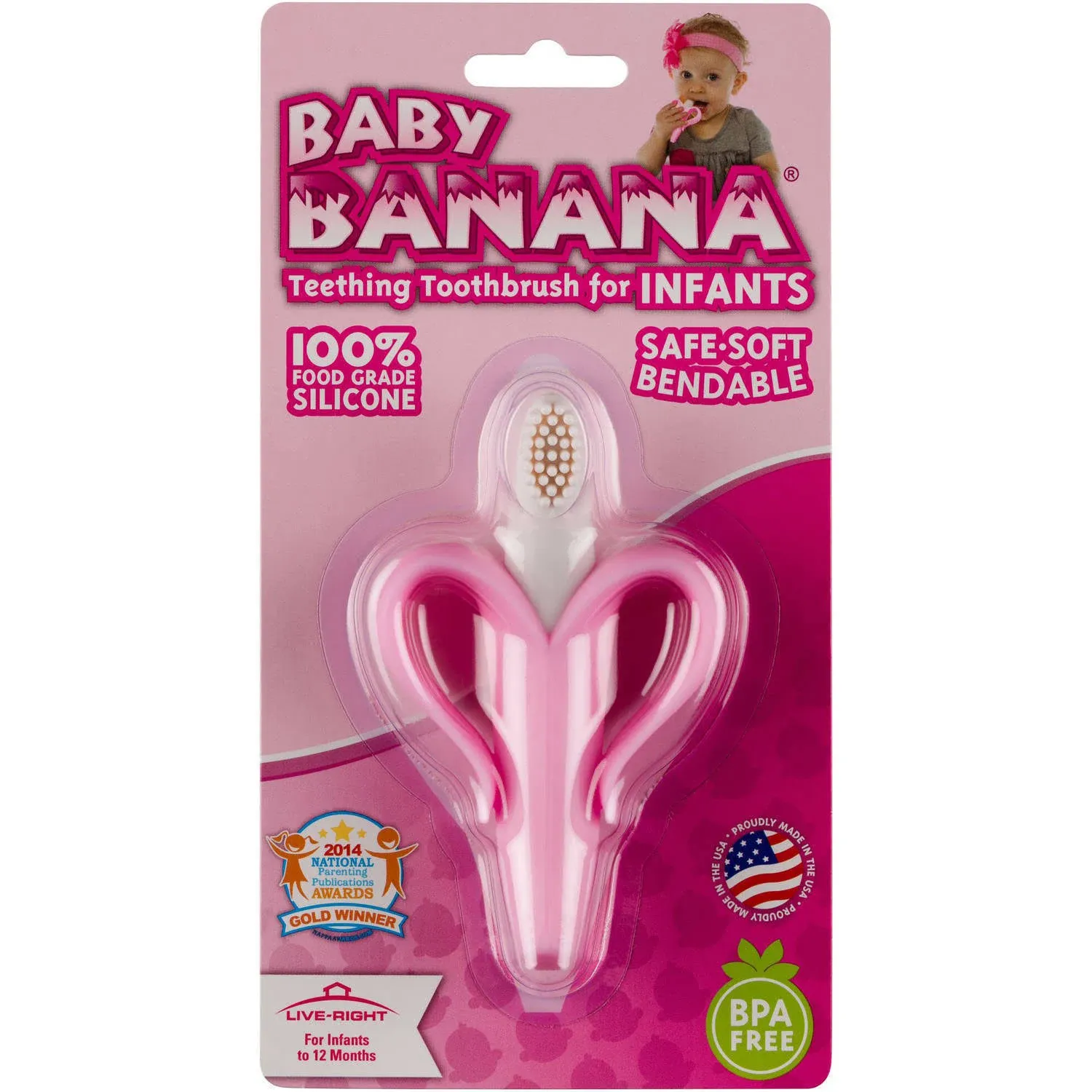 Baby Banana Infant Teething Toothbrush, Pink