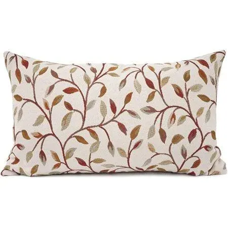 Farmhouse Oblong Rectangle Floral Chenille Embroidery Decorative Throw Pillow Case Cushion Cover Lumbar Pillowcase for Sofa 12 x 20 Inch, Brown Leaves