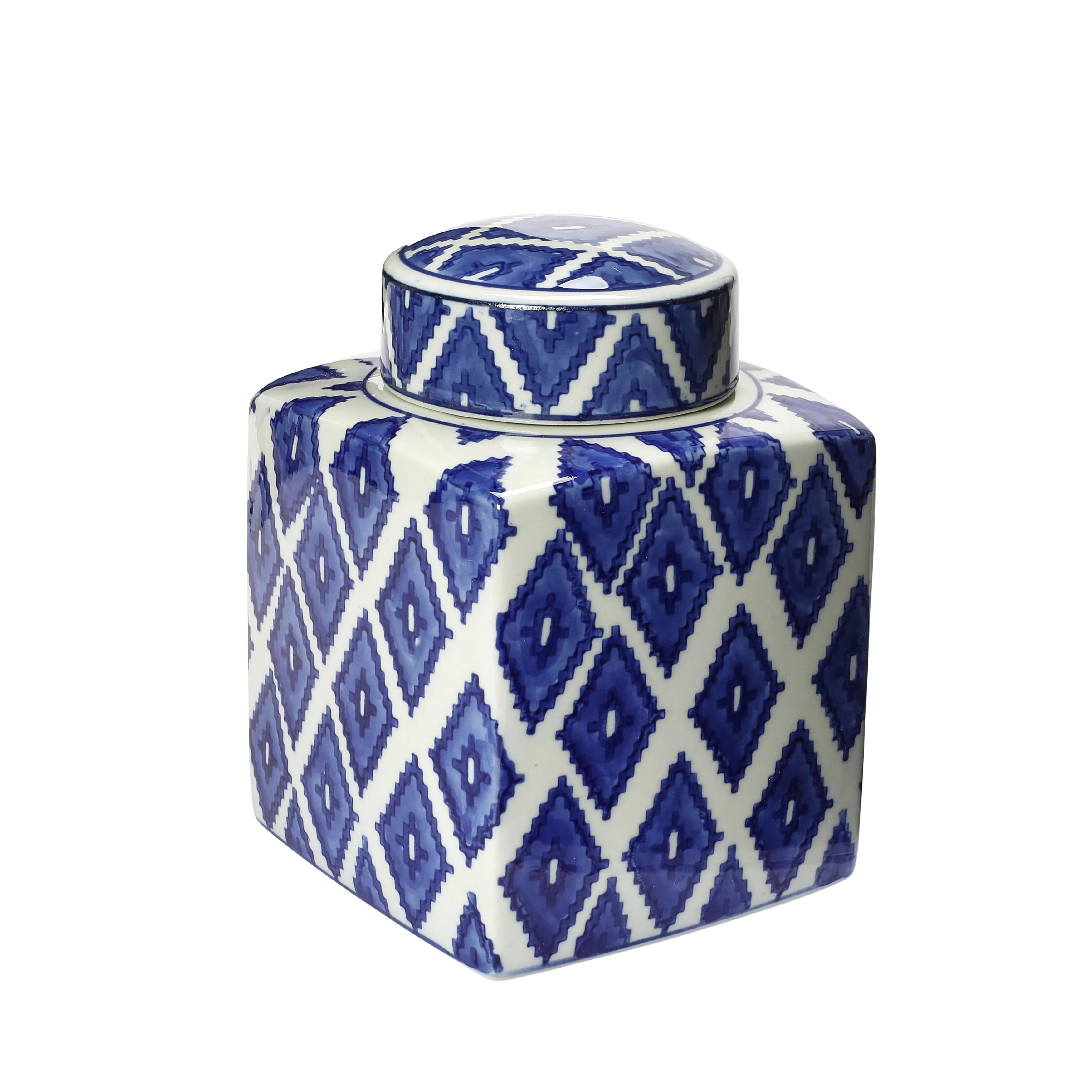 Creative Co-op Decorative Stoneware Ginger Jar, Blue and White